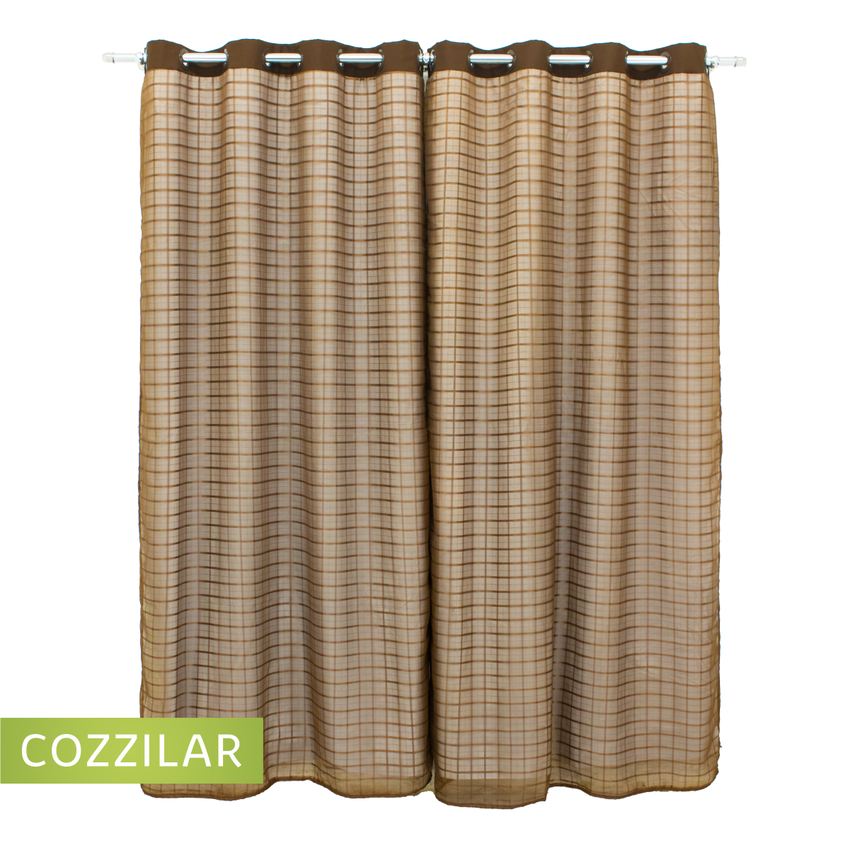 Cortina Blackout Com Voil Xadrez 2,80 x 2,40 - Marrom - Cozzilar