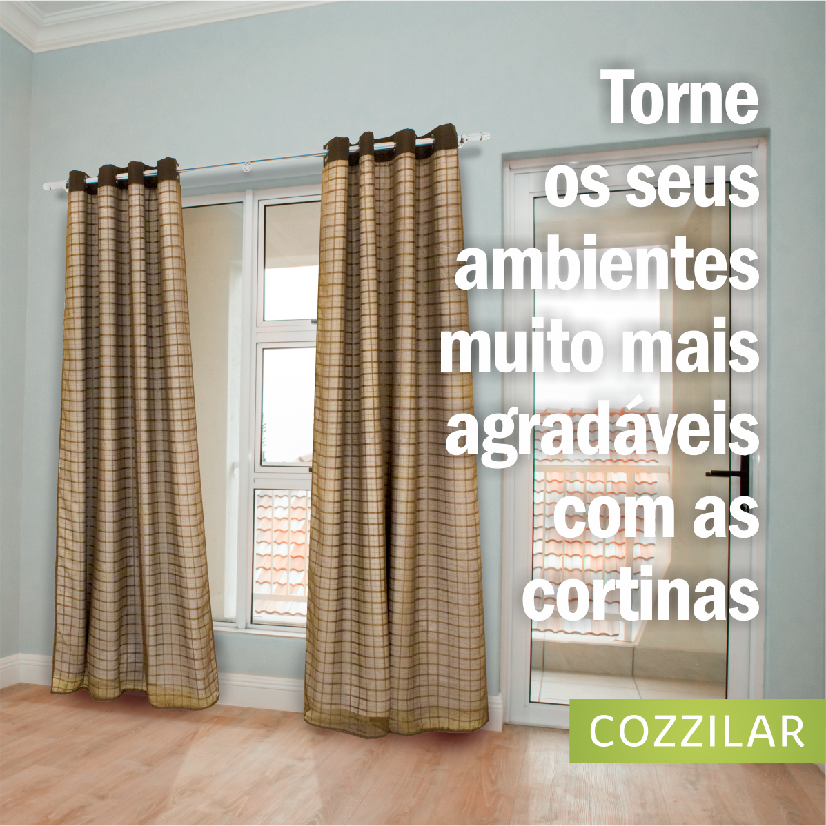 Cortina Blackout Com Voil Xadrez 2,80 x 2,40 - Marrom - Cozzilar