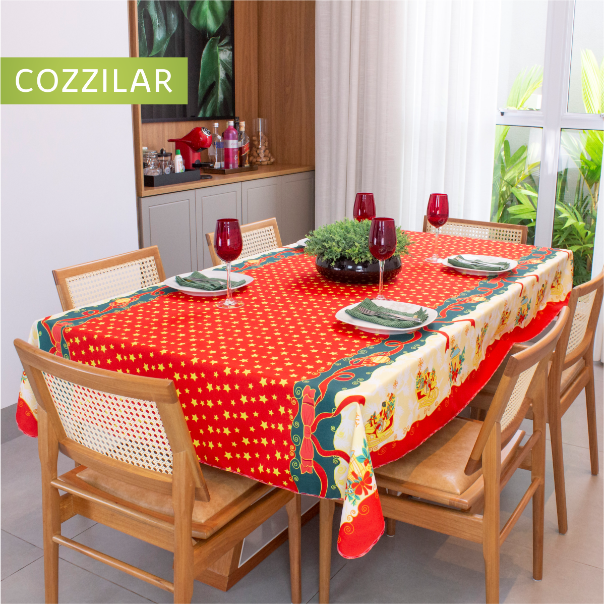 Toalha De Mesa Natal Estampada 4 Cadeiras Xadrez Vermelho