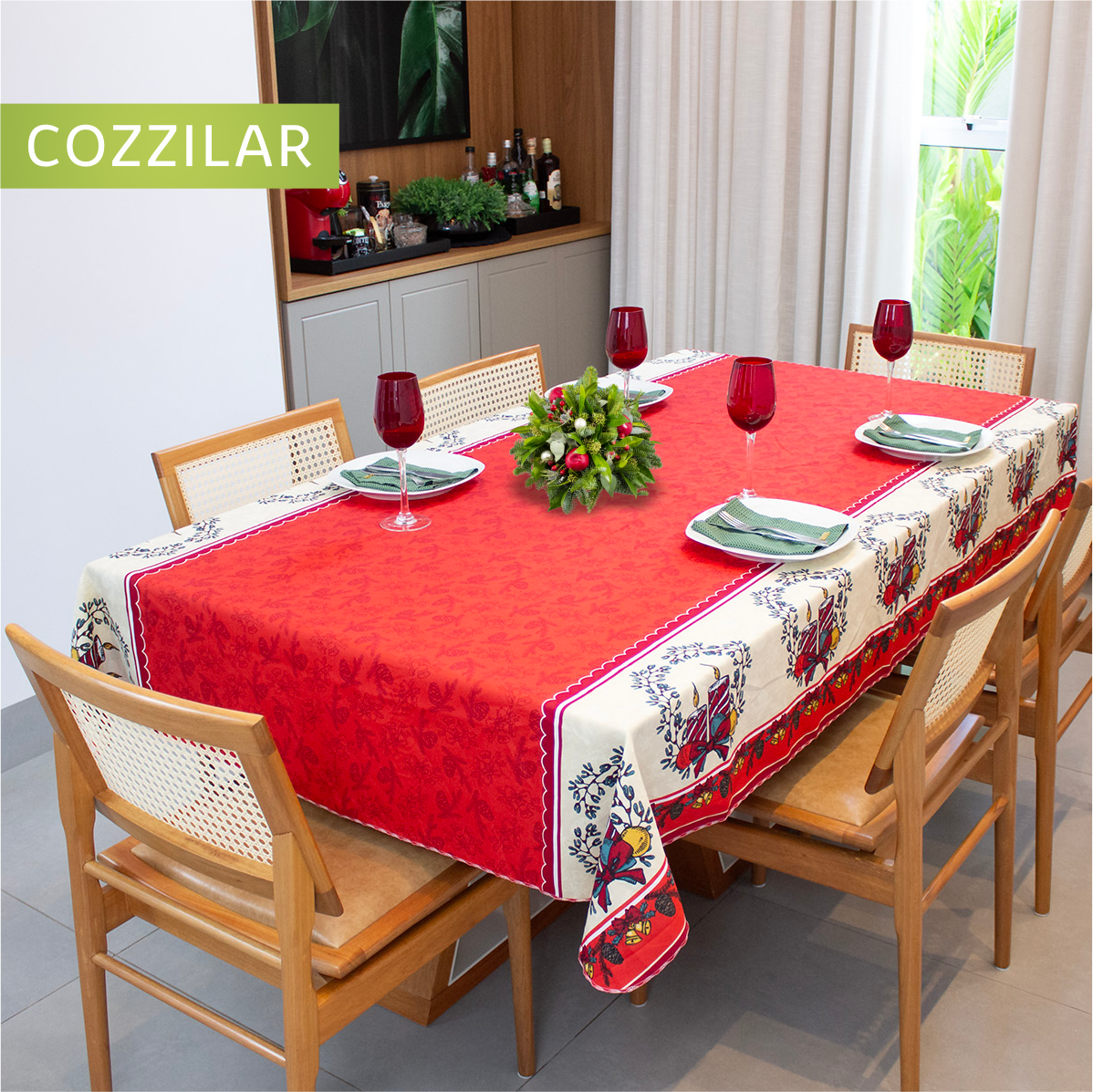 Toalha De Mesa Natal Estampada 4 Cadeiras Xadrez Vermelho