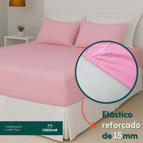 Jogo de Lençol Casal  3 Pçs - Rosa - Imagem 2