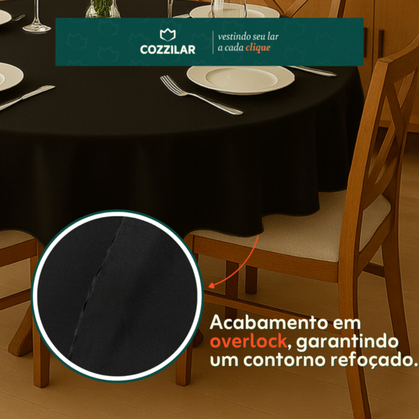 2 Toalhas de Mesa Redonda 1,40 x 1,40 - Preto - Imagem 2