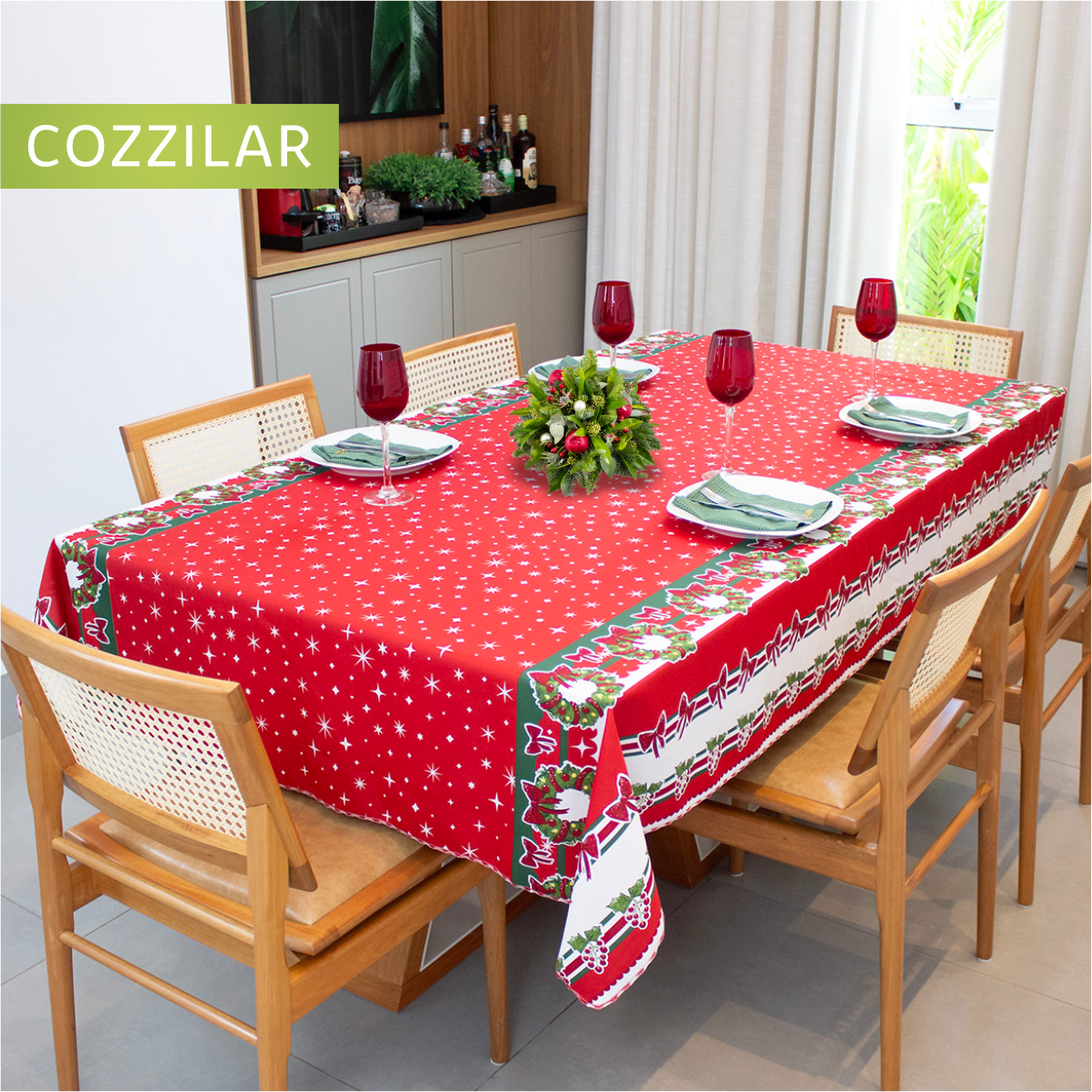 Toalha De Mesa Natal Estampada 4 Cadeiras Xadrez Vermelho