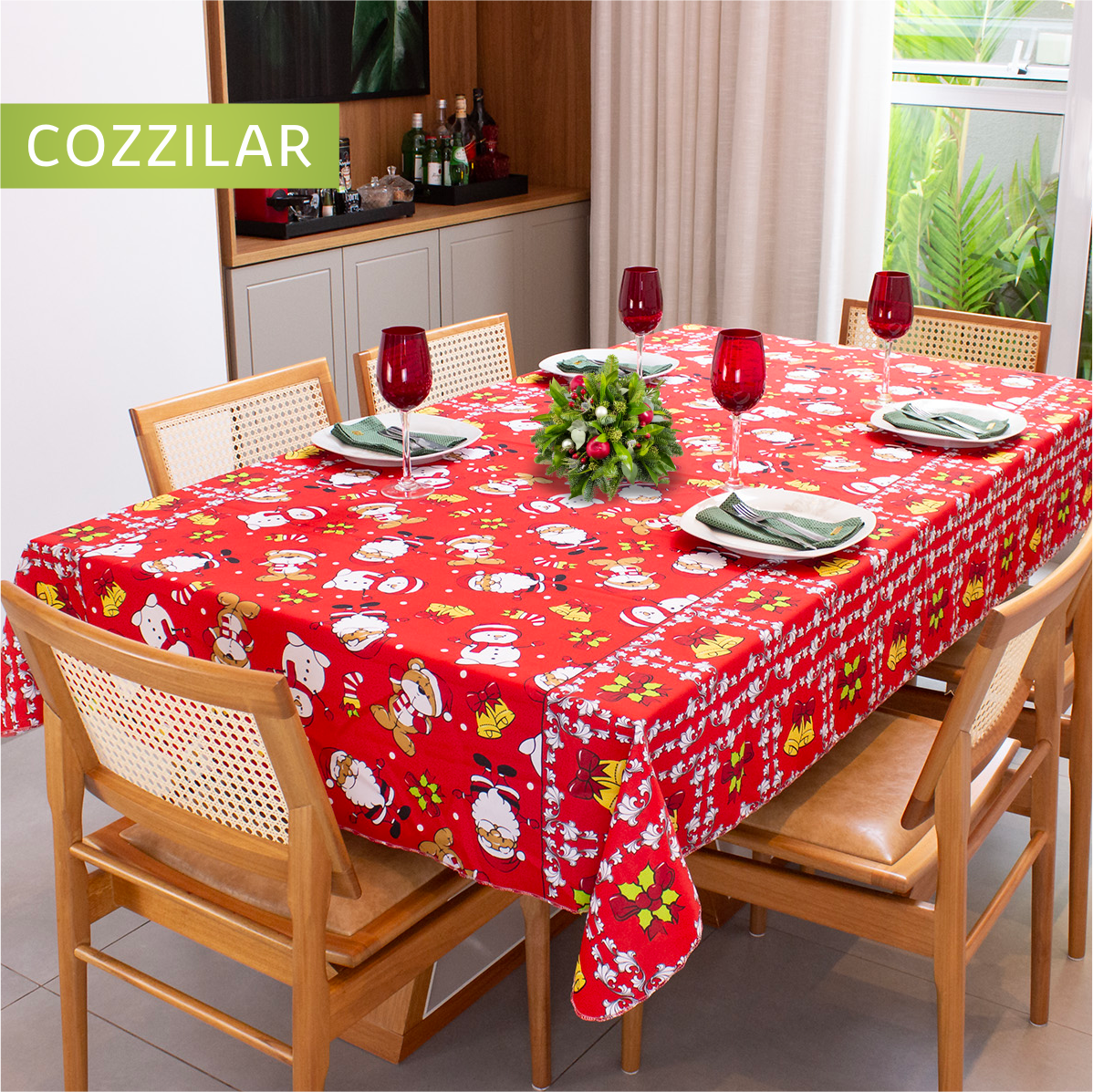 Toalha De Mesa Natal Estampada 4 Cadeiras Xadrez Vermelho