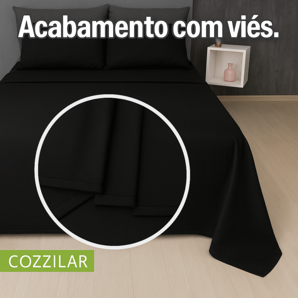 Jogo de Lençol Queen Emanuelly 4 Pçs Preto - Image 2