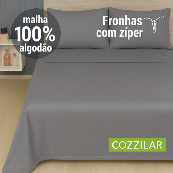 Jogo de Lençol Queen Emanuelly 4 Pçs Cinza - Image 2
