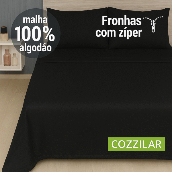 Jogo de Lençol Queen Emanuelly 4 Pçs Preto - Image 3