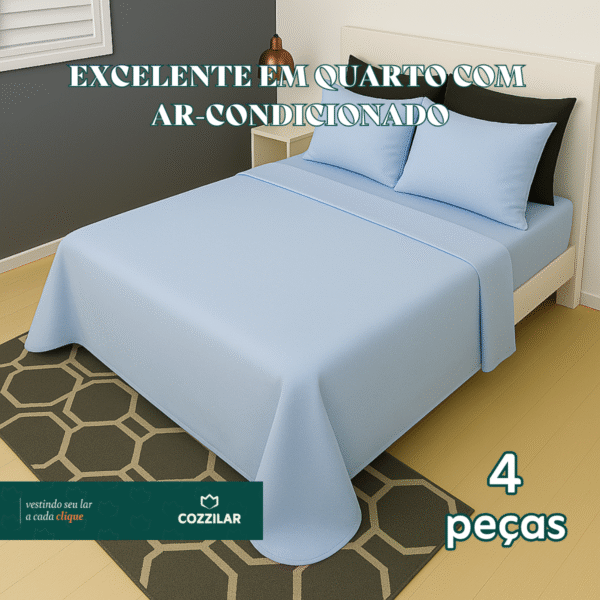 Jogo de Lençol Queen Emanuelly 4 Pçs Azul Bebê - Image 2
