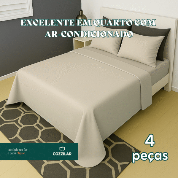 Jogo de Lençol Queen Emanuelly 4 Pçs Bege - Image 2