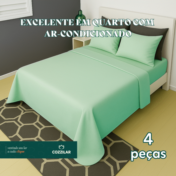 Jogo de Lençol Queen Emanuelly 4 Pçs Verde - Image 2