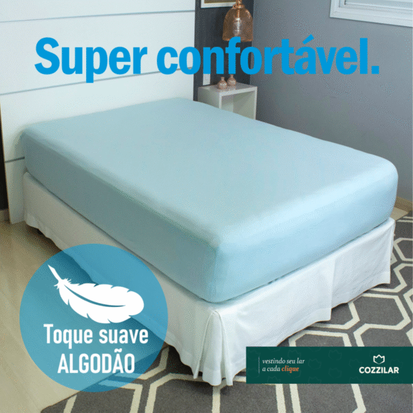 Lençol King Malha Avulso Com Elástico - Azul Bebê - Imagem 3