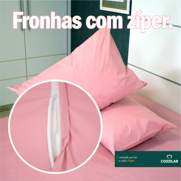 2 Fronha 200 Fios Lisa - Rosa Bebê - Imagem 3