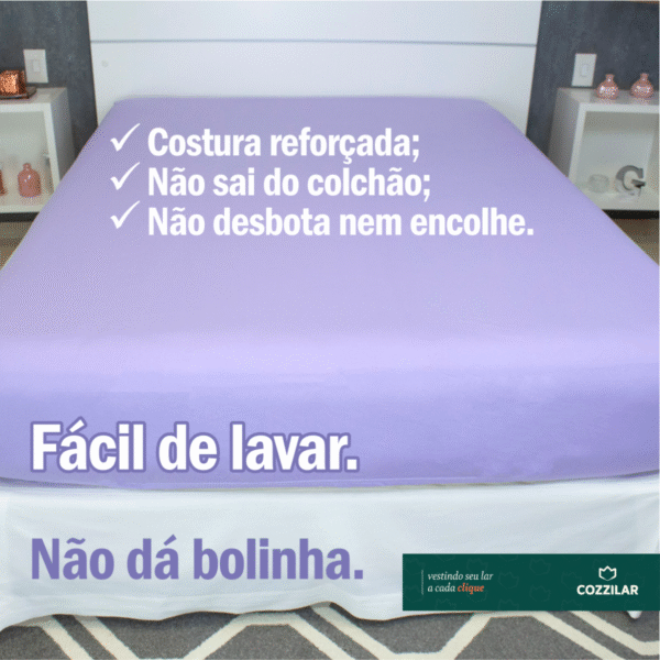 Lençol King Malha Avulso Com Elástico - Lilás - Imagem 3