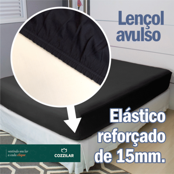Lençol King Malha Avulso Com Elástico - Preto - Imagem 2