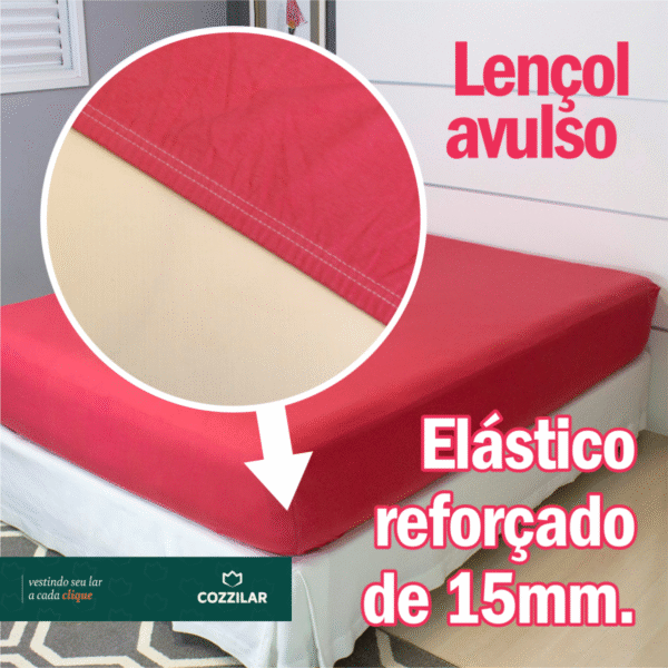 Lençol Solteiro Malha Avulso Com Elástico - Vermelho - Imagem 3